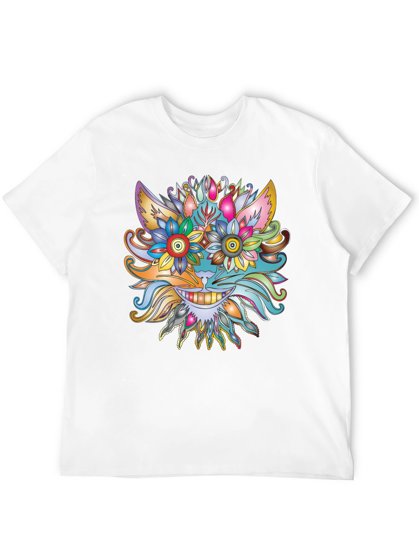 Floral Cat Graphic Tee - Unique Artistic Design
