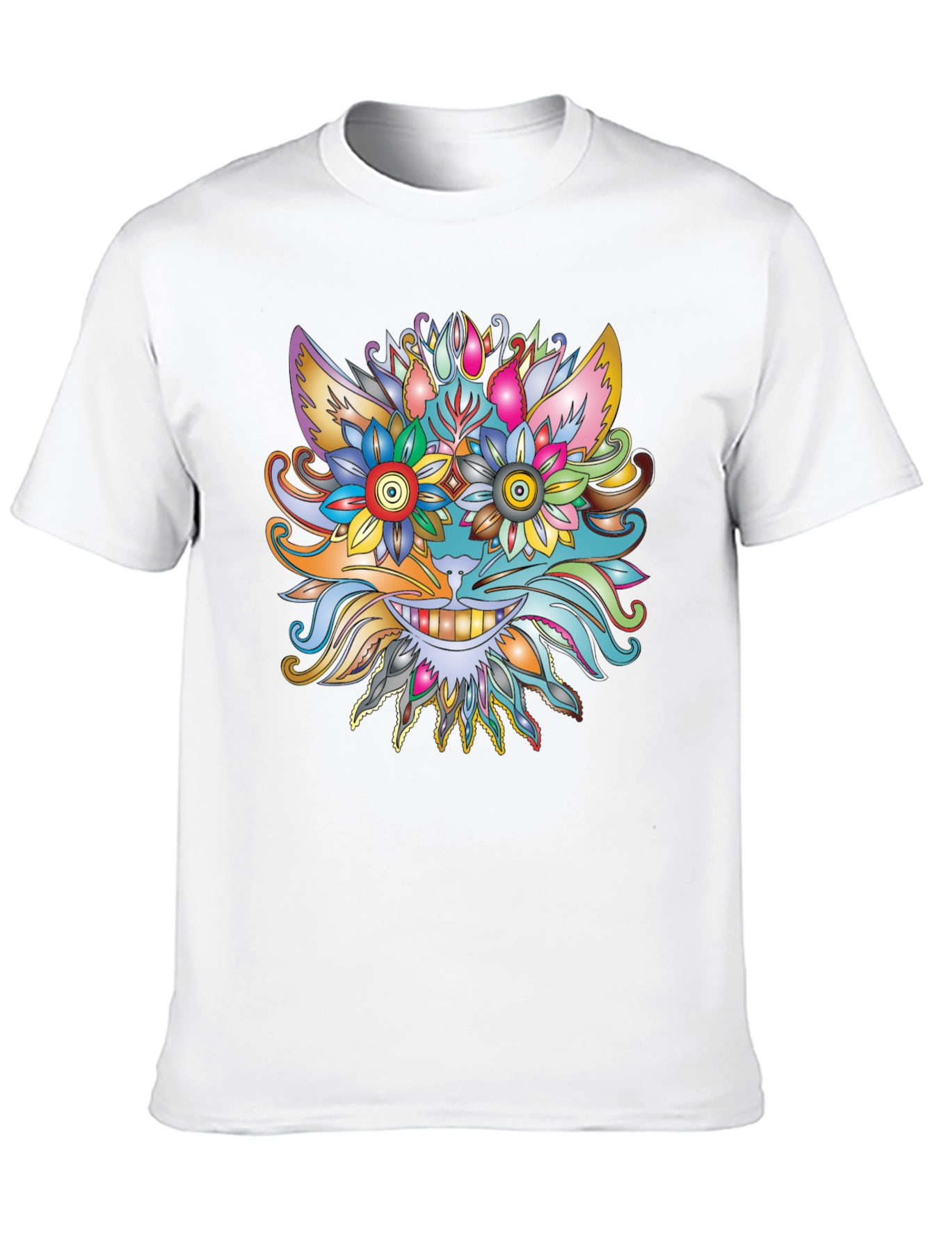 Floral Cat Graphic Tee - Unique Artistic Design