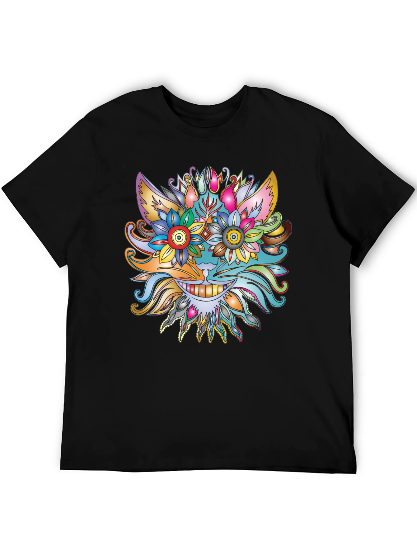 Floral Cat Graphic Tee - Unique Artistic Design