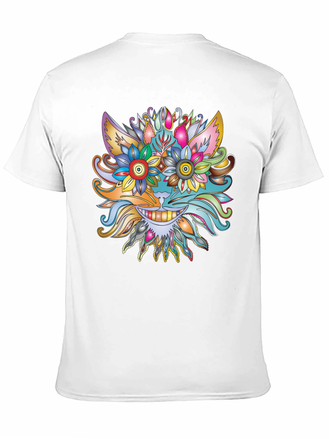 Floral Cat Graphic Tee - Unique Artistic Design