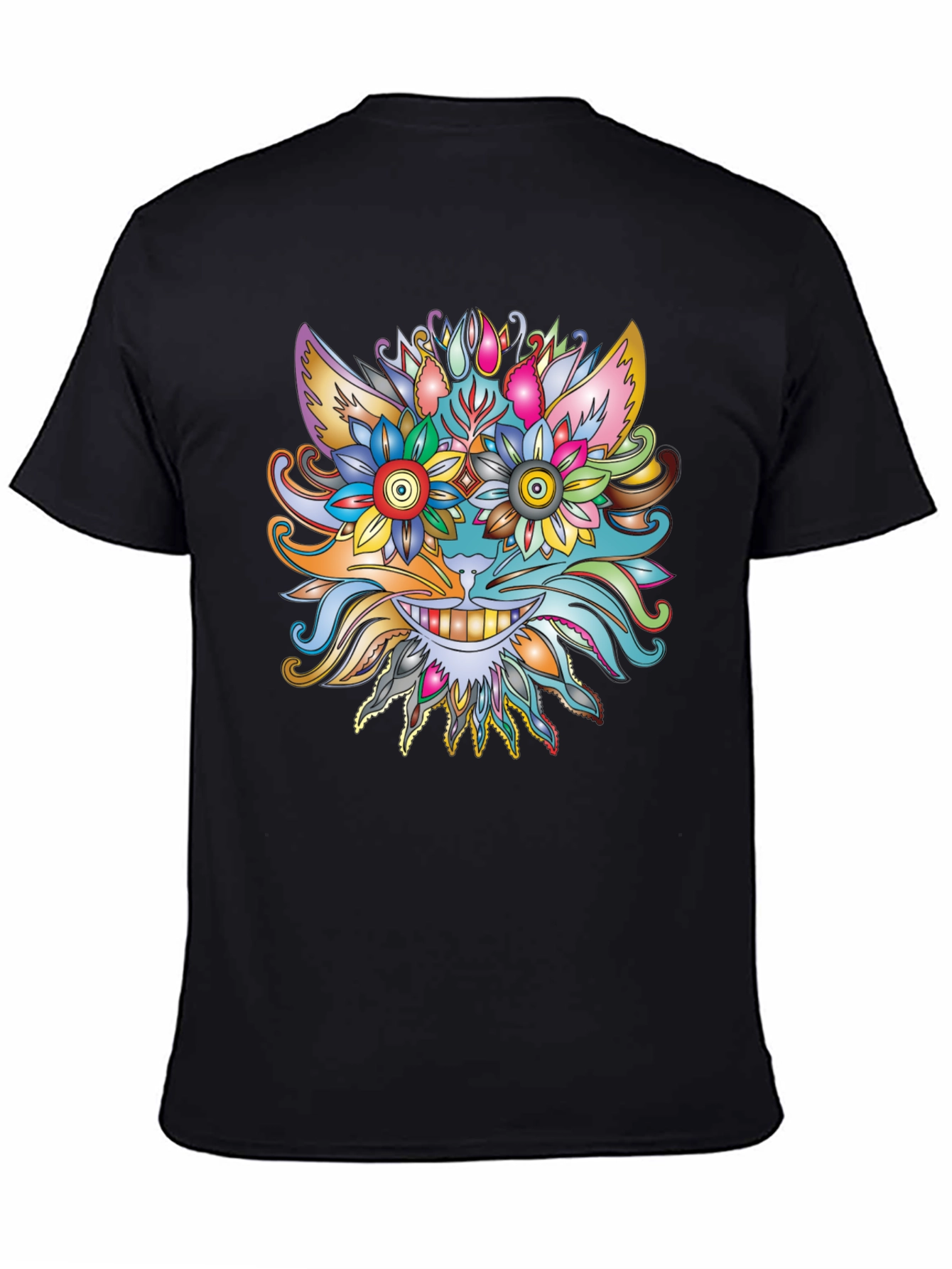 Floral Cat Graphic Tee - Unique Artistic Design