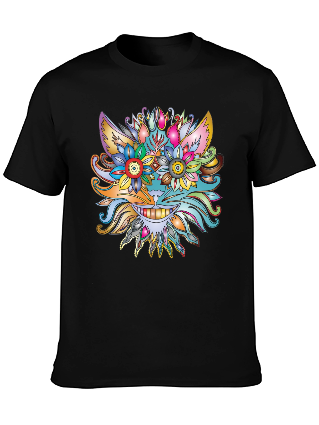 Floral Cat Graphic Tee - Unique Artistic Design