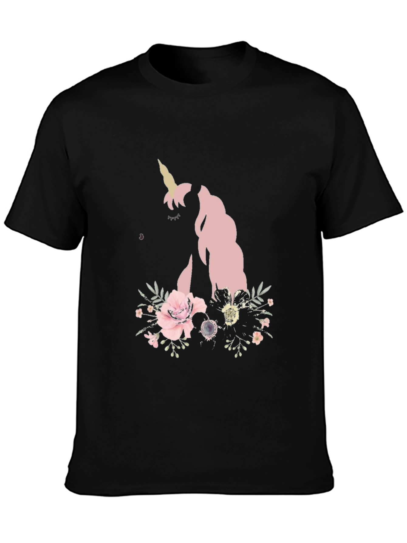 Floral Unicorn Black T-Shirt