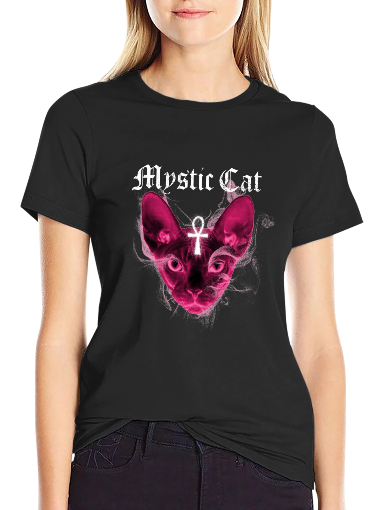 Mystic Cat Graphic T-Shirt - Black