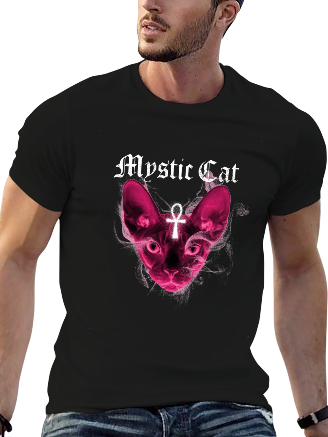 Mystic Cat Graphic T-Shirt - Black