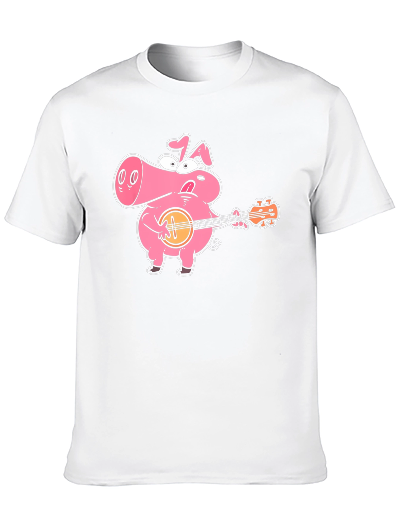 Pig Playing Banjo Graphic T-Shirt - Black Cotton Tee