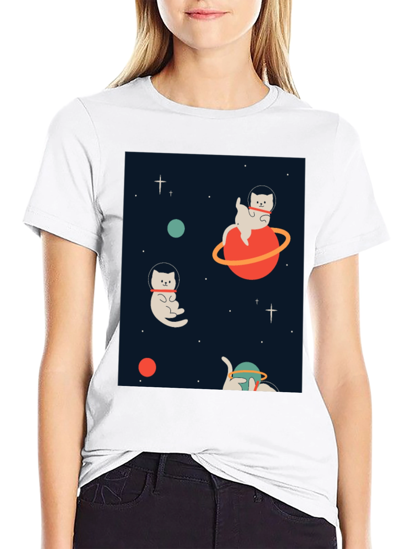Space Cats Black Graphic Tee
