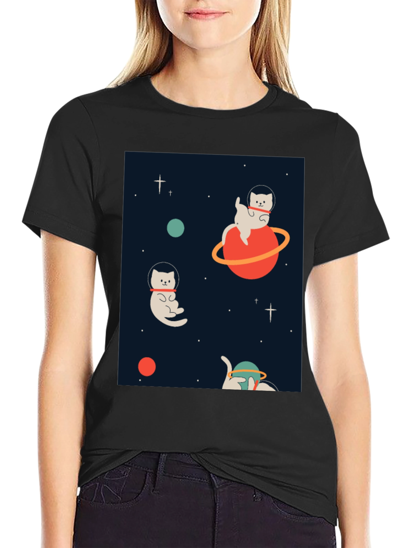 Space Cats Black Graphic Tee