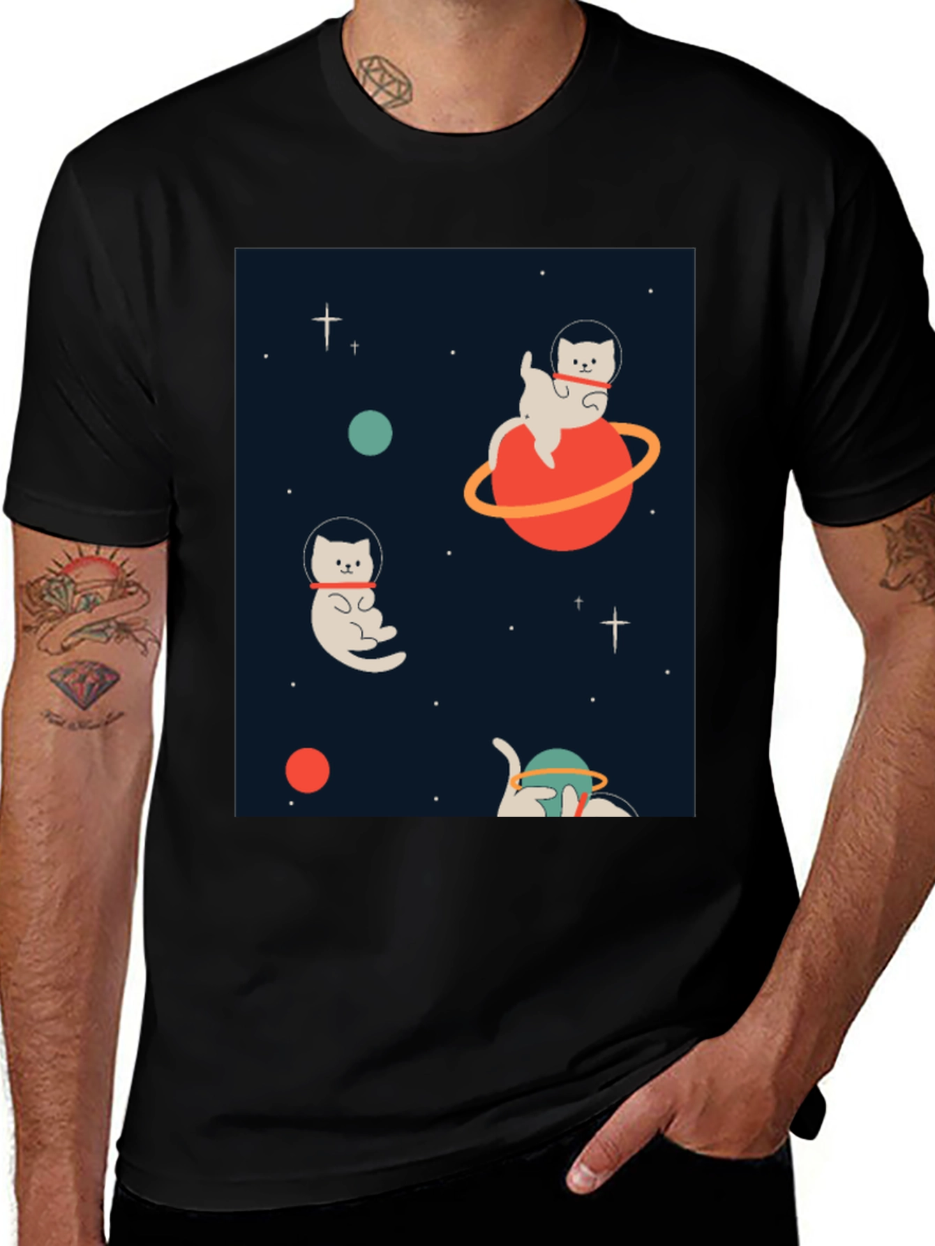 Space Cats Black Graphic Tee