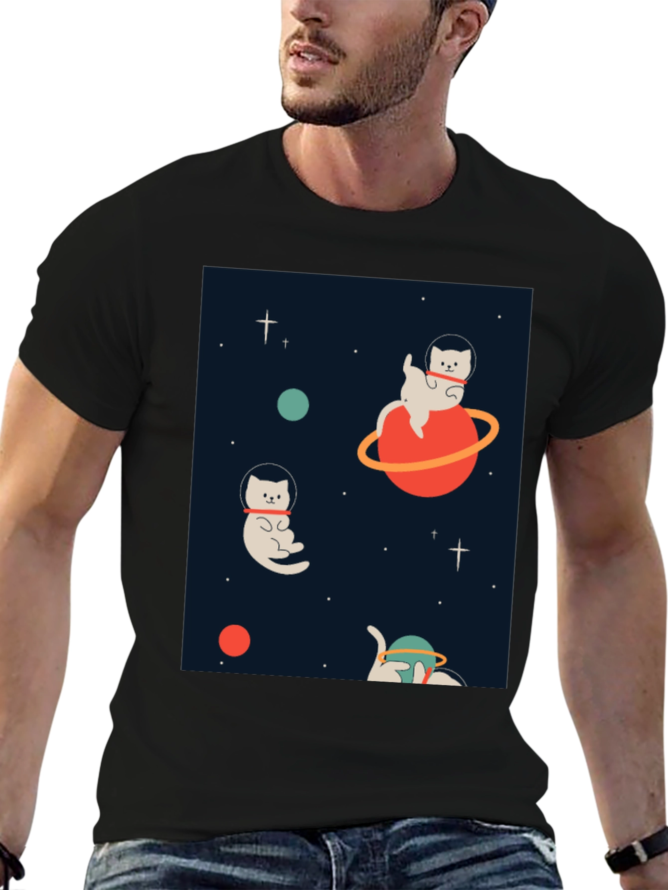 Space Cats Black Graphic Tee
