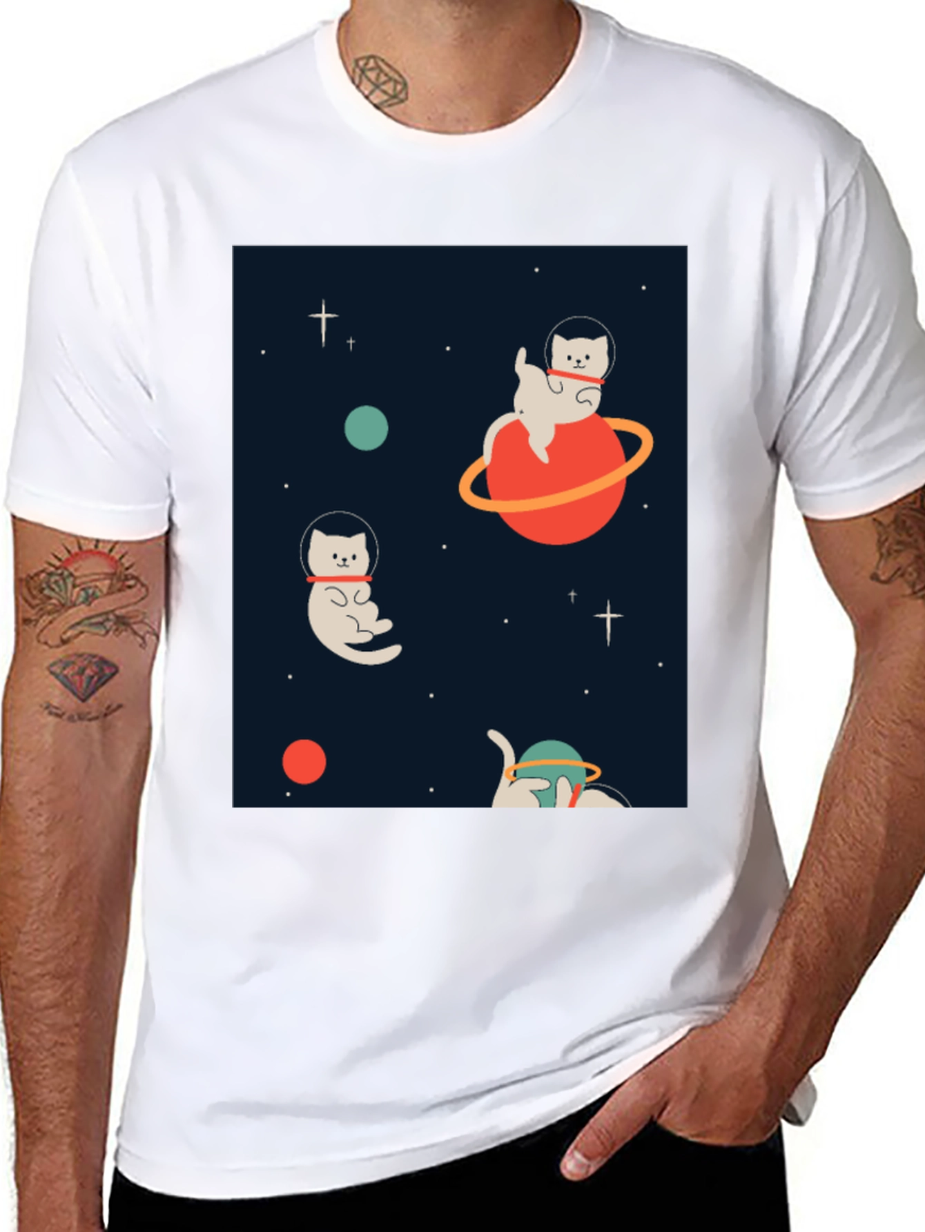 Space Cats Black Graphic Tee