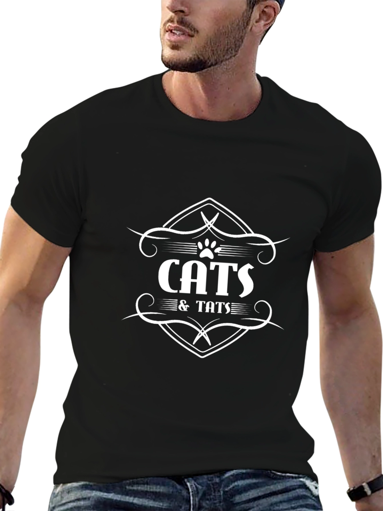 Cats & Tats Graphic T-Shirt - Stylish Black Tee