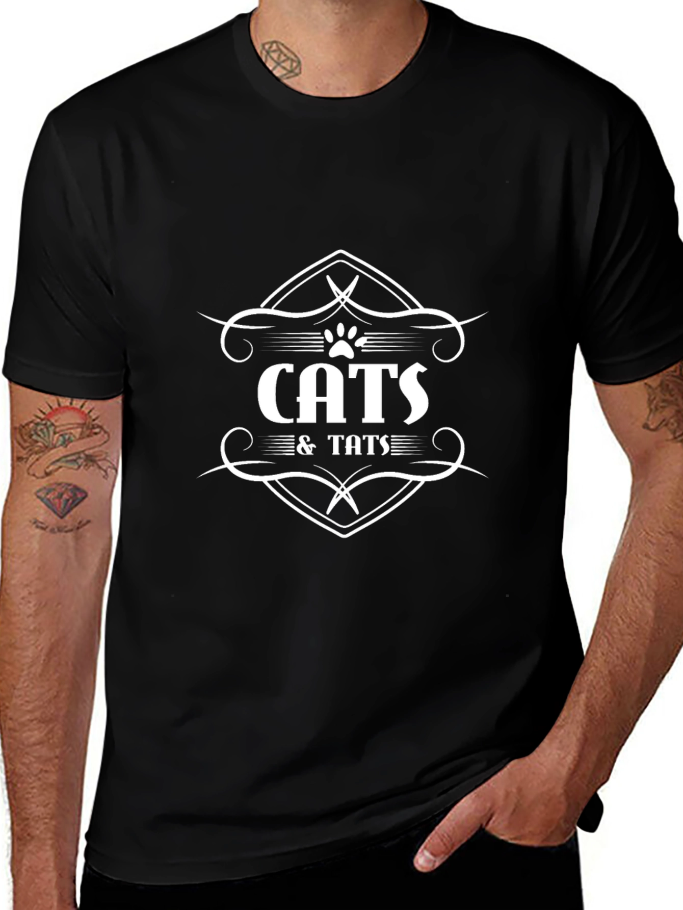Cats & Tats Graphic T-Shirt - Stylish Black Tee
