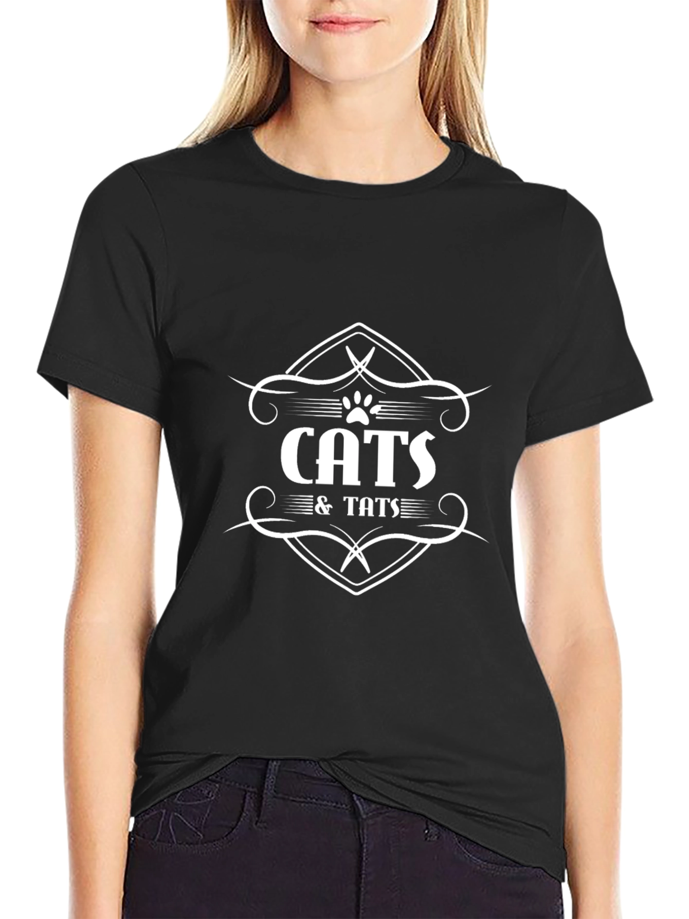 Cats & Tats Graphic T-Shirt - Stylish Black Tee