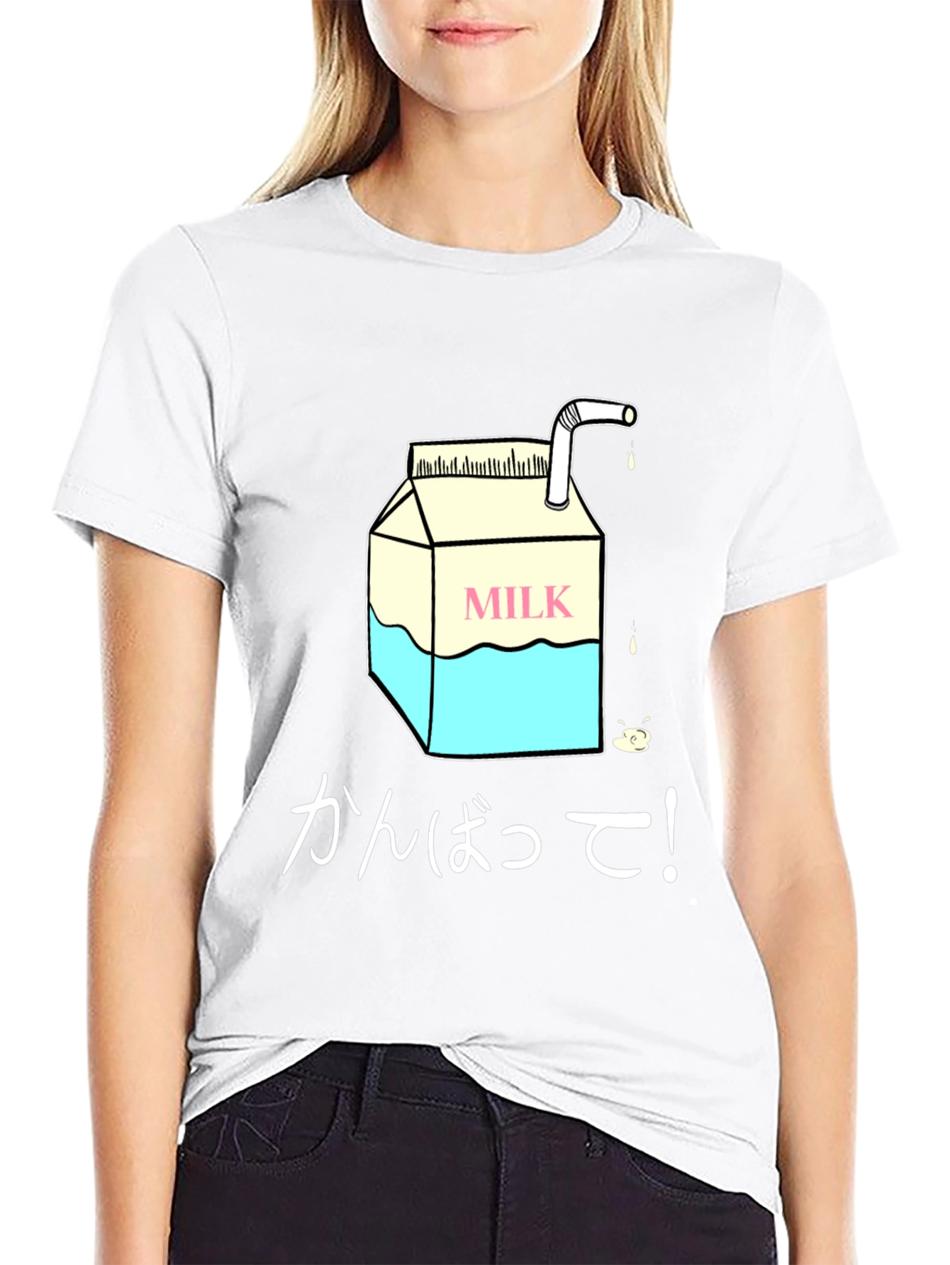 Milk Carton Graphic Tee - Japanese Text Design