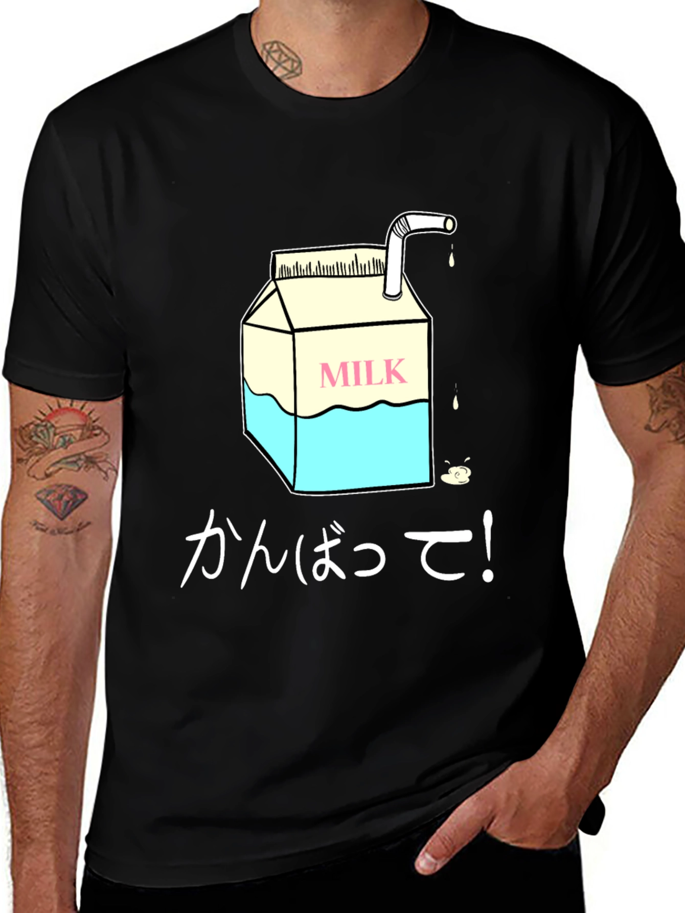 Milk Carton Graphic Tee - Japanese Text Design
