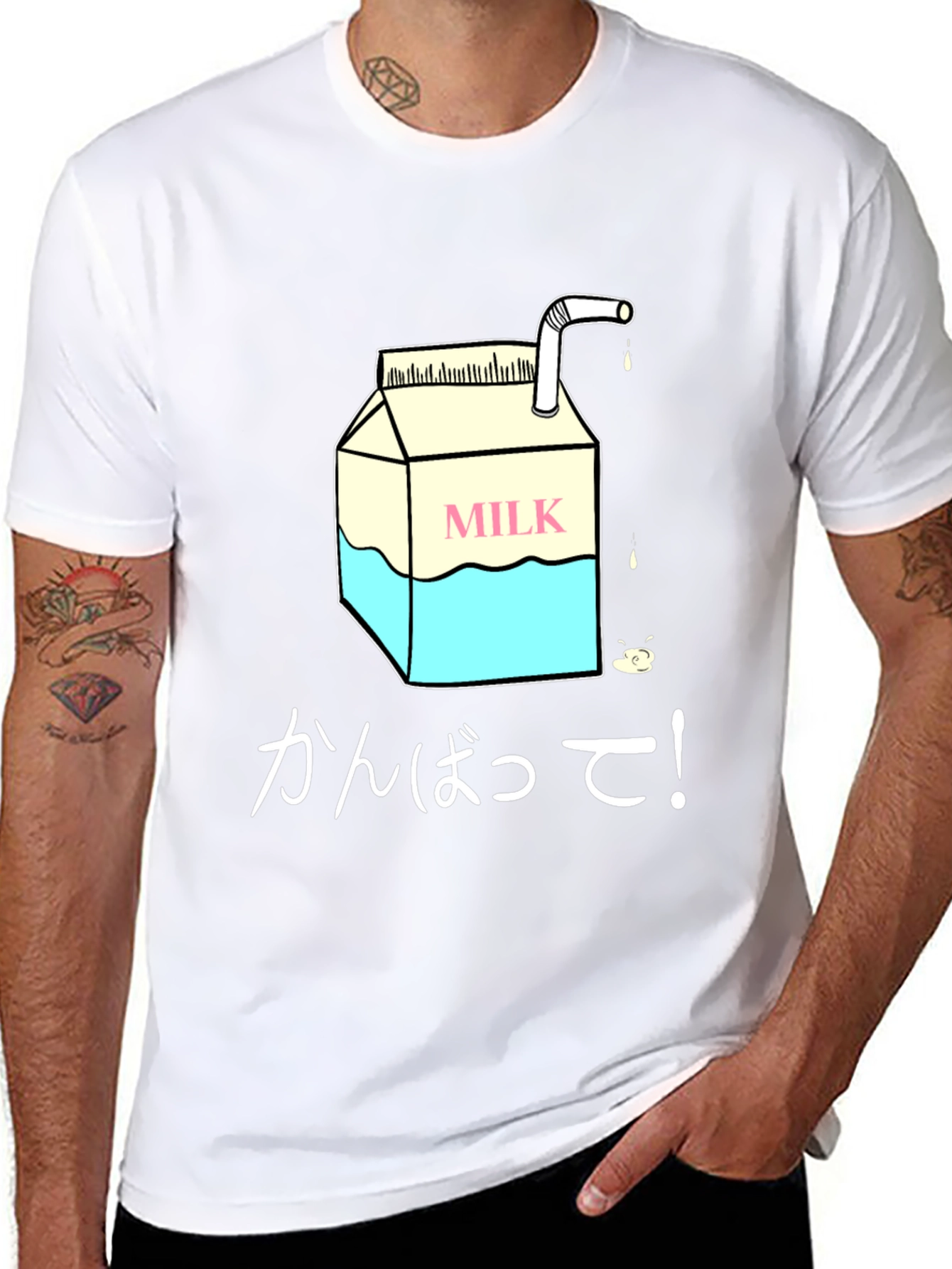 Milk Carton Graphic Tee - Japanese Text Design