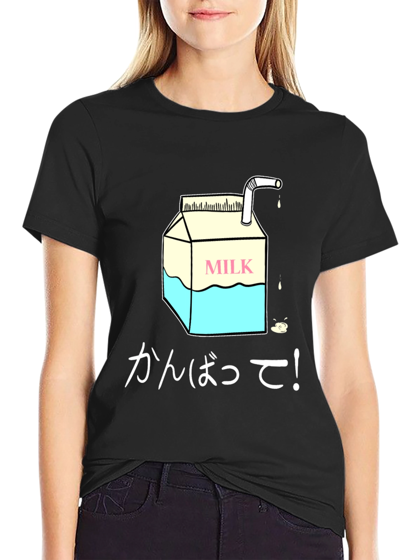 Milk Carton Graphic Tee - Japanese Text Design