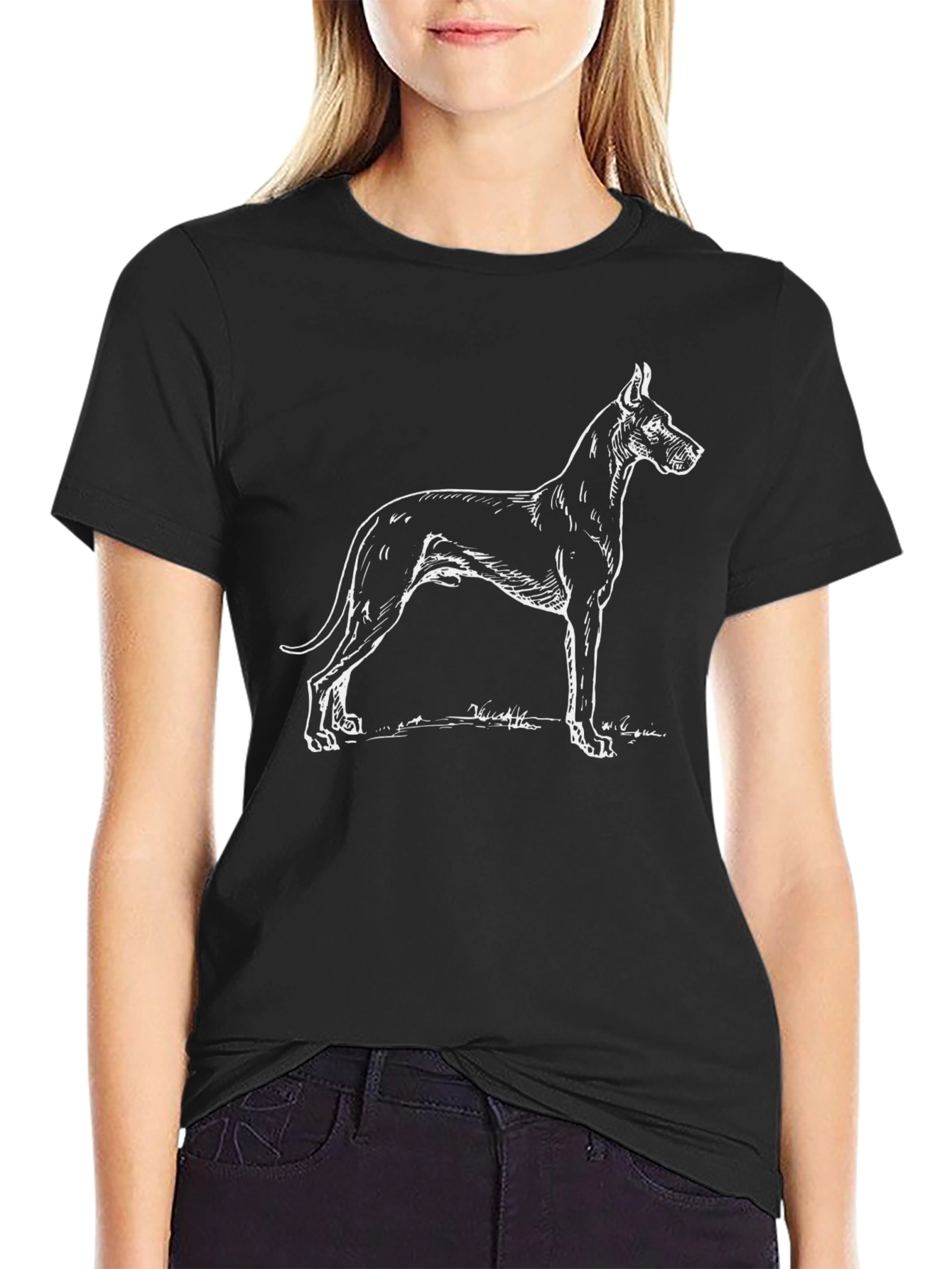 Great Dane Dog Graphic Print Black T-Shirt
