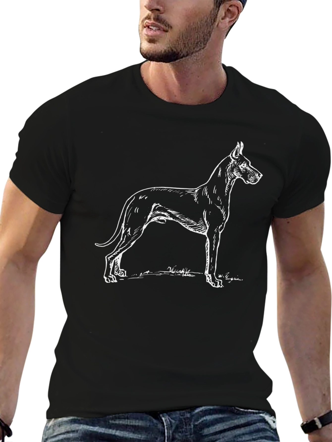 Great Dane Dog Graphic Print Black T-Shirt