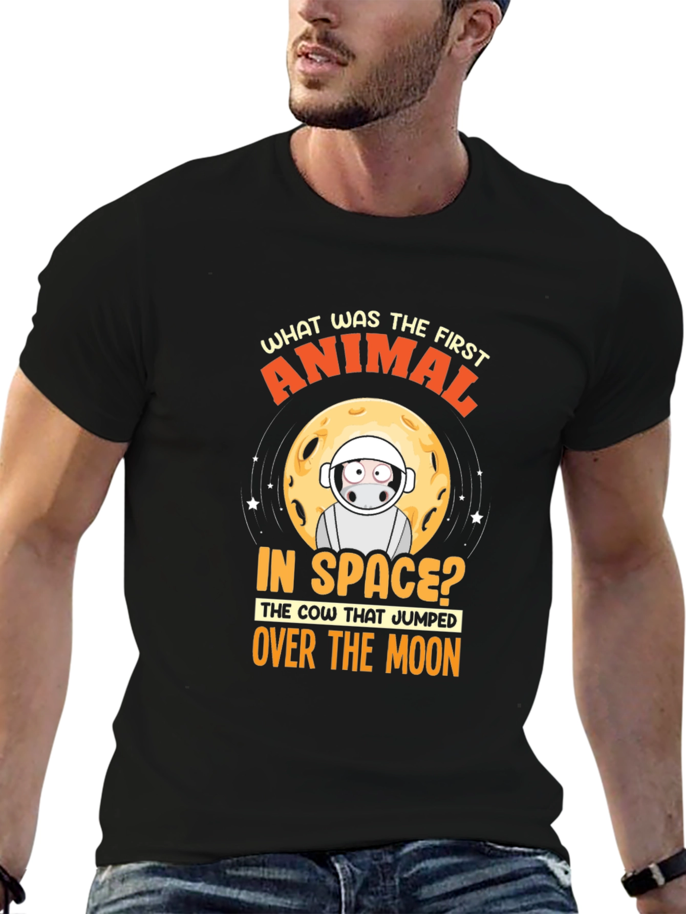 Cow Jumps Over the Moon Black T-Shirt
