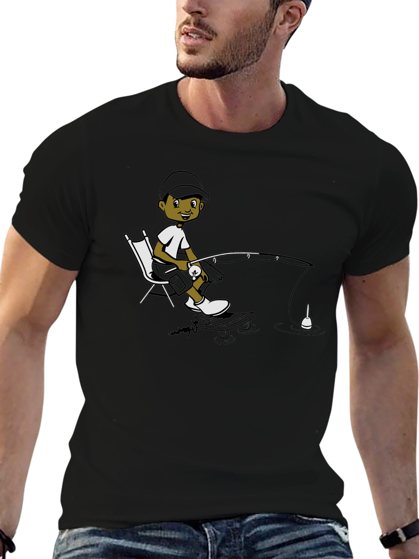 Fisherman Graphic Black T-Shirt