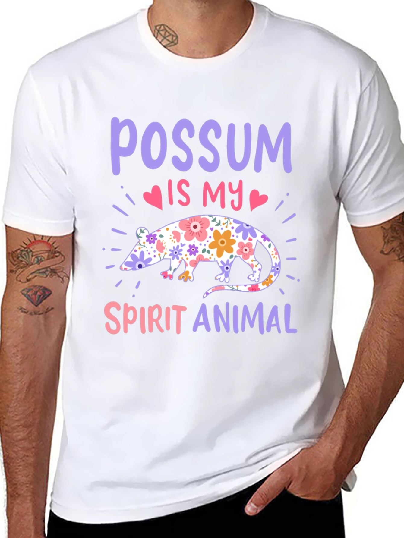 Possum Spirit Animal T-Shirt - Floral Possum Design