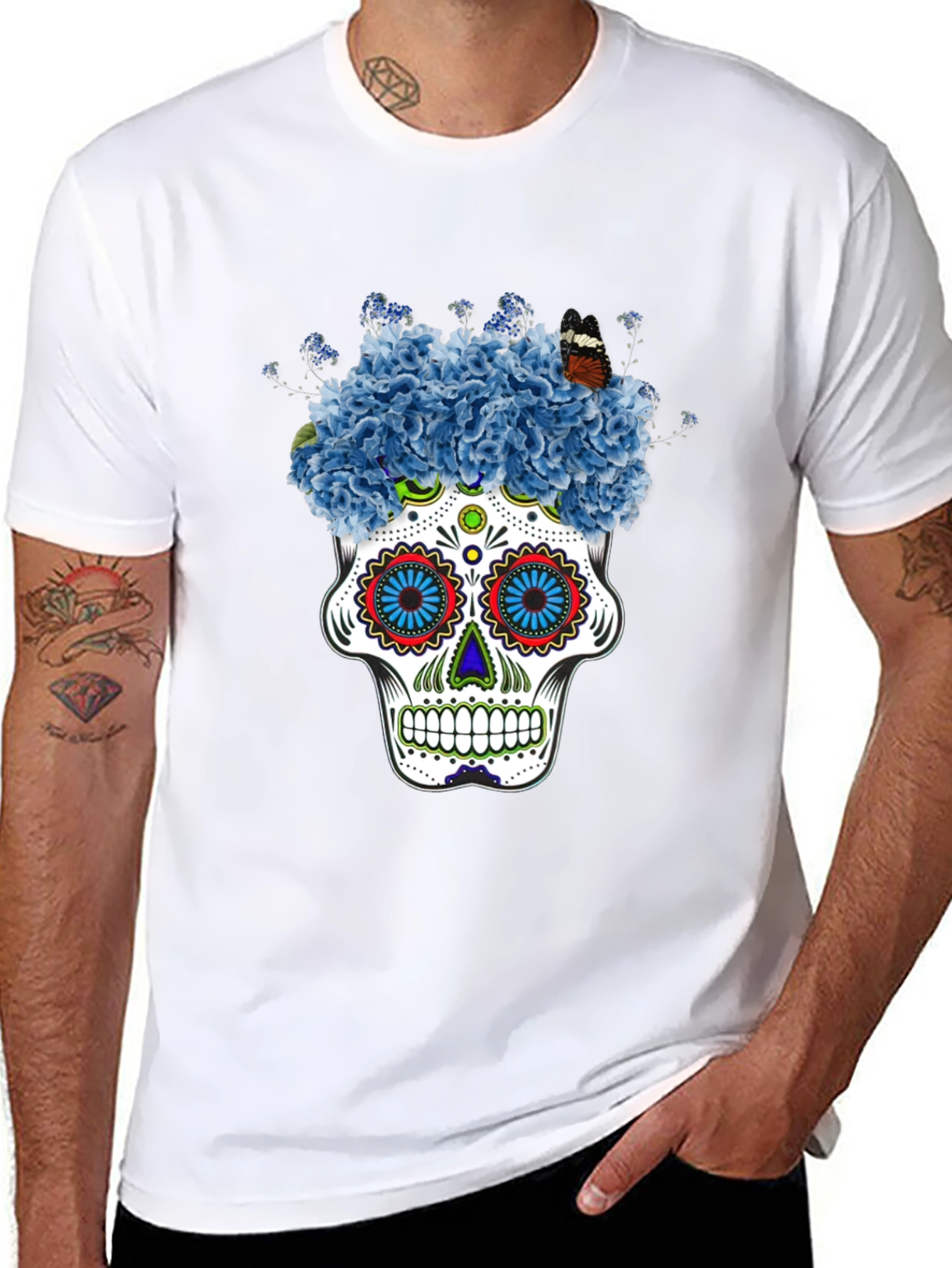 Floral Skull Graphic Tee - Black