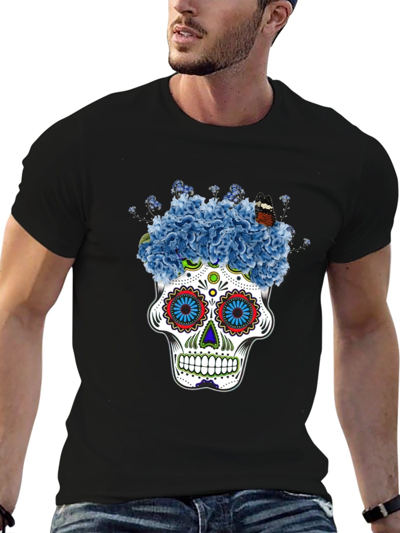 Floral Skull Graphic Tee - Black