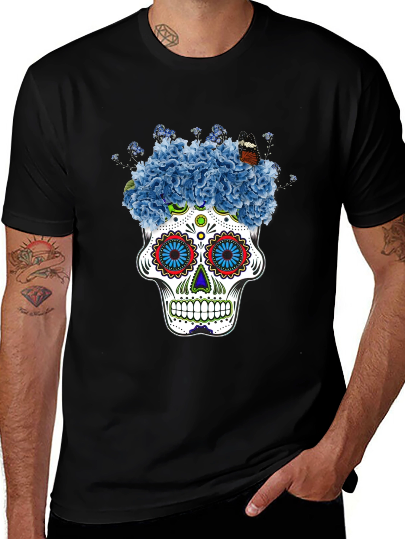 Floral Skull Graphic Tee - Black