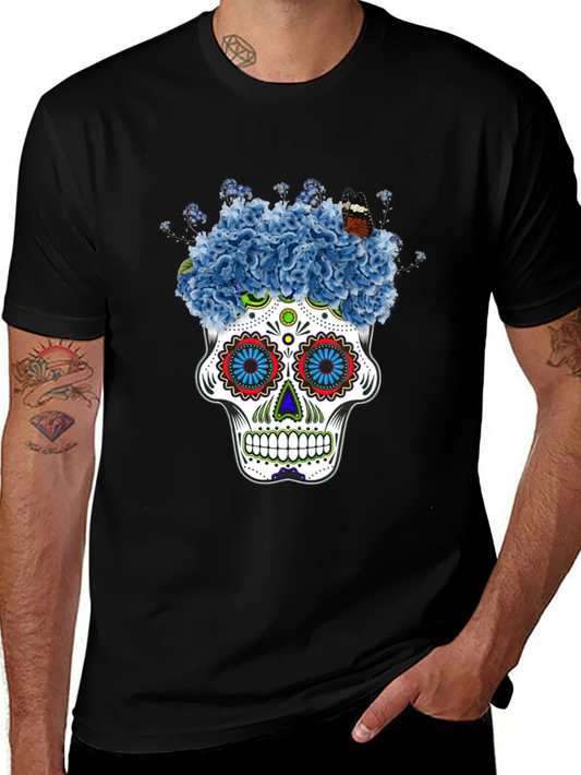 Floral Skull Graphic Tee - Black
