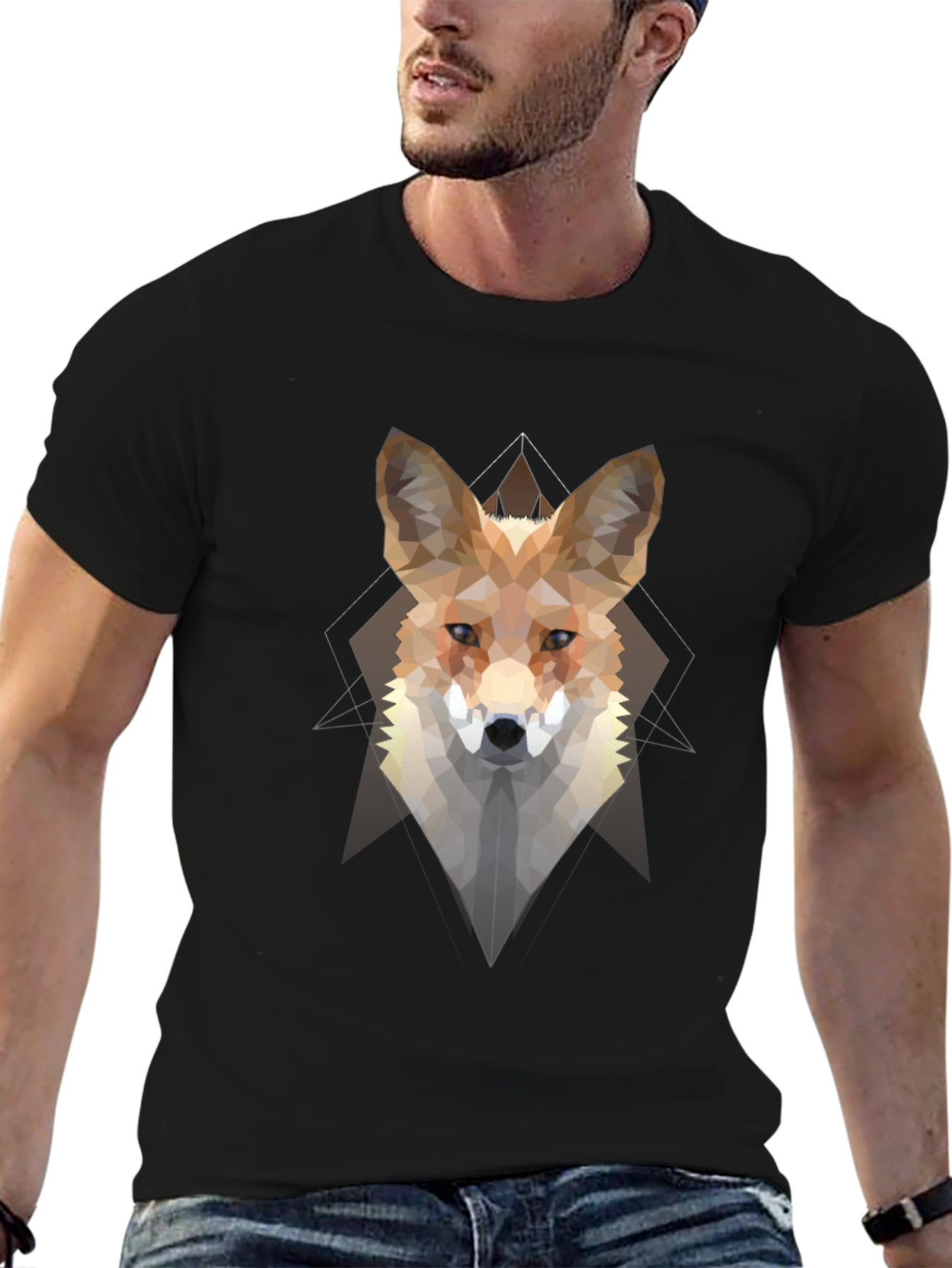 Geometric Fox Graphic Tee - Mens Black T-Shirt