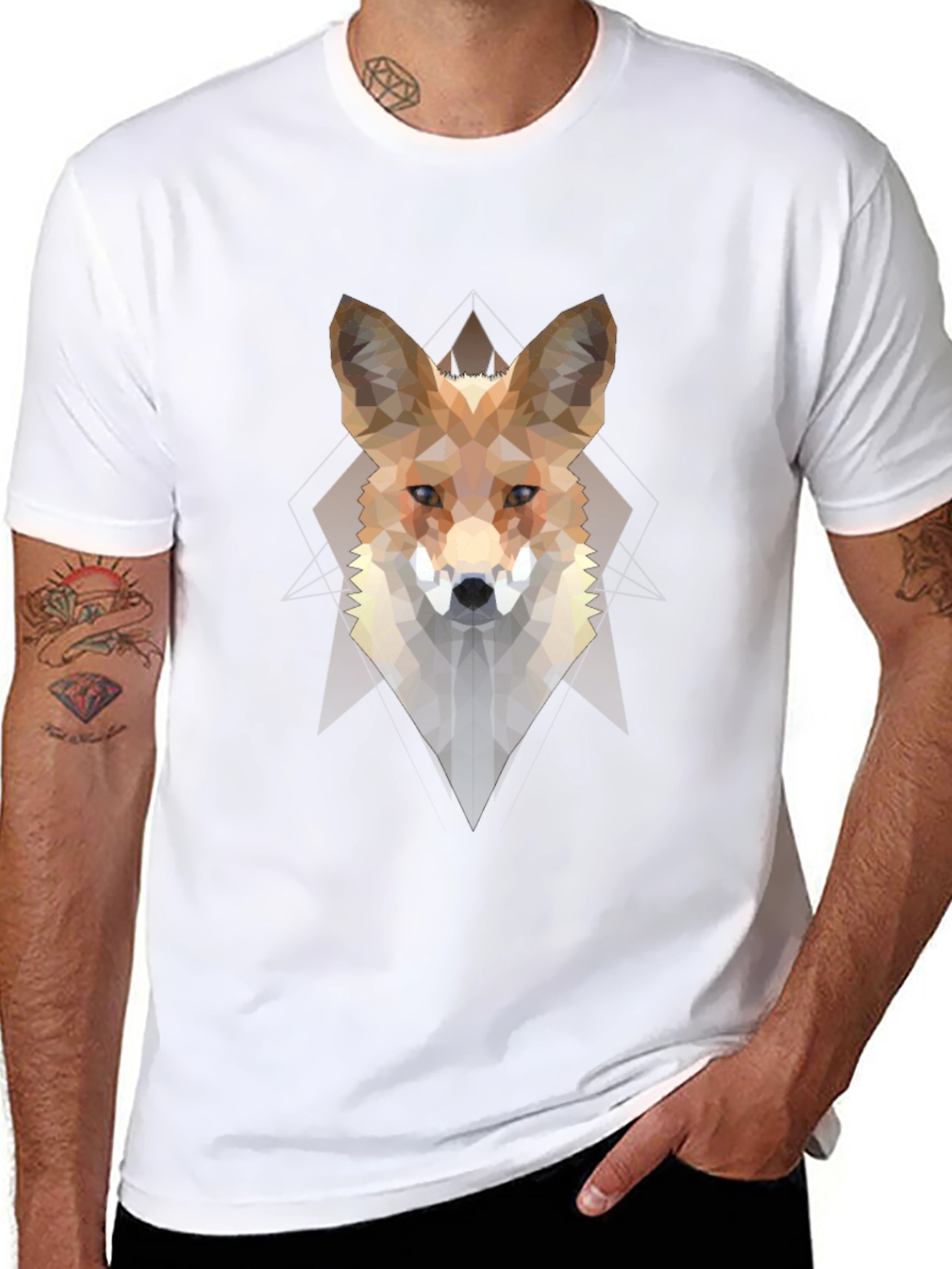 Geometric Fox Graphic Tee - Mens Black T-Shirt