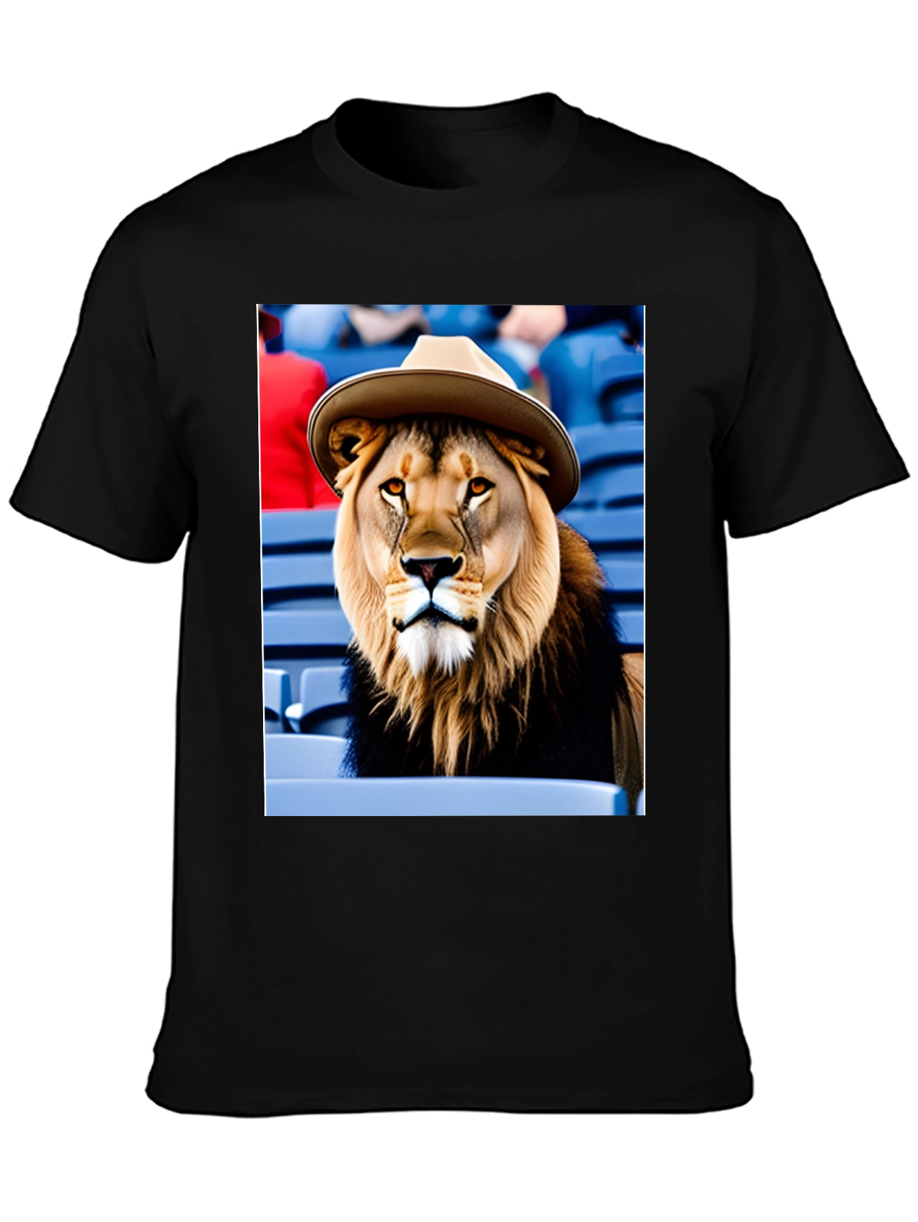 Lion in Hat Graphic Tee - Black Cotton Shirt