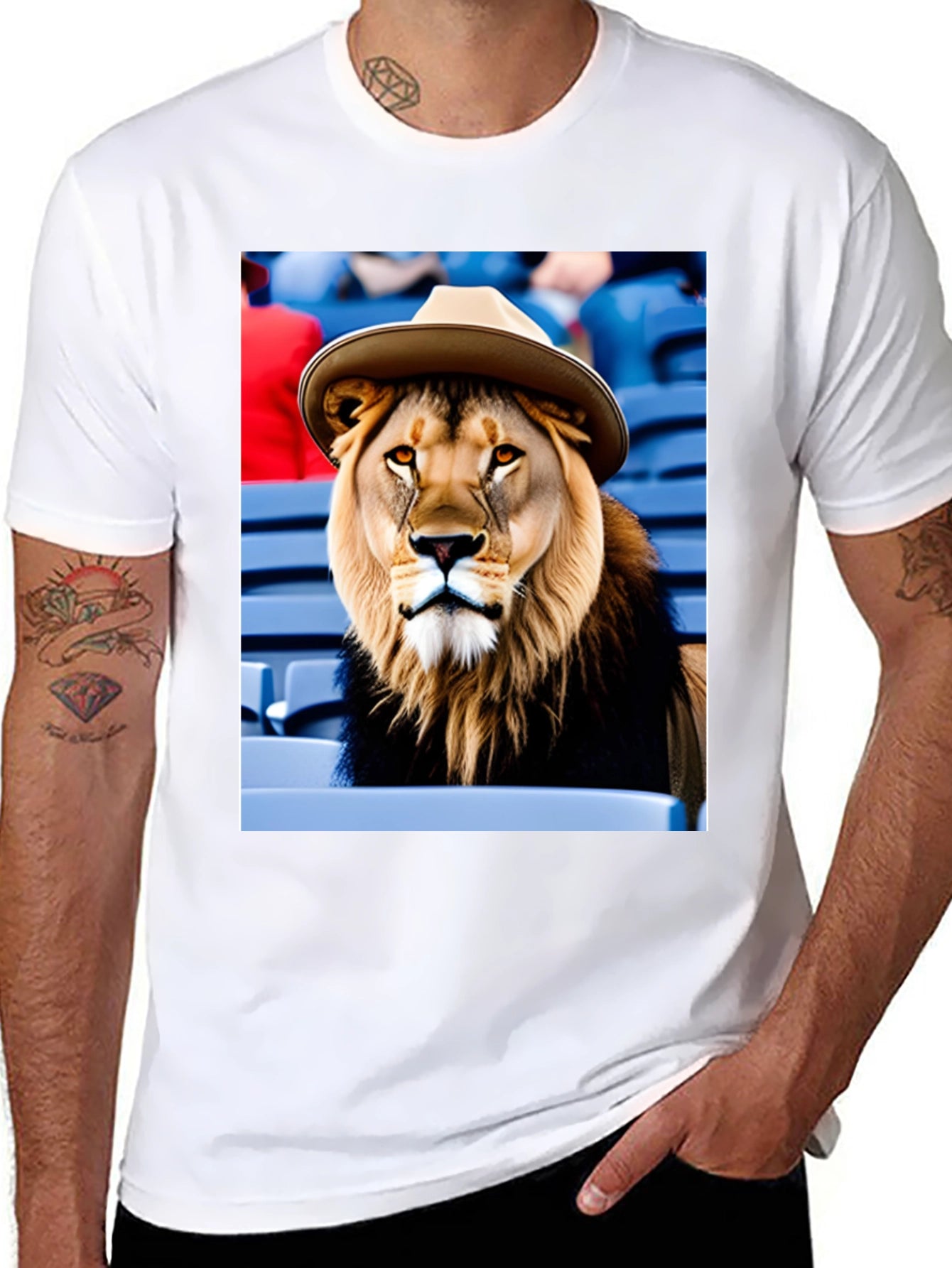Lion in Hat Graphic Tee - Black Cotton Shirt
