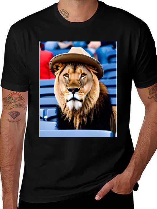 Lion in Hat Graphic Tee - Black Cotton Shirt