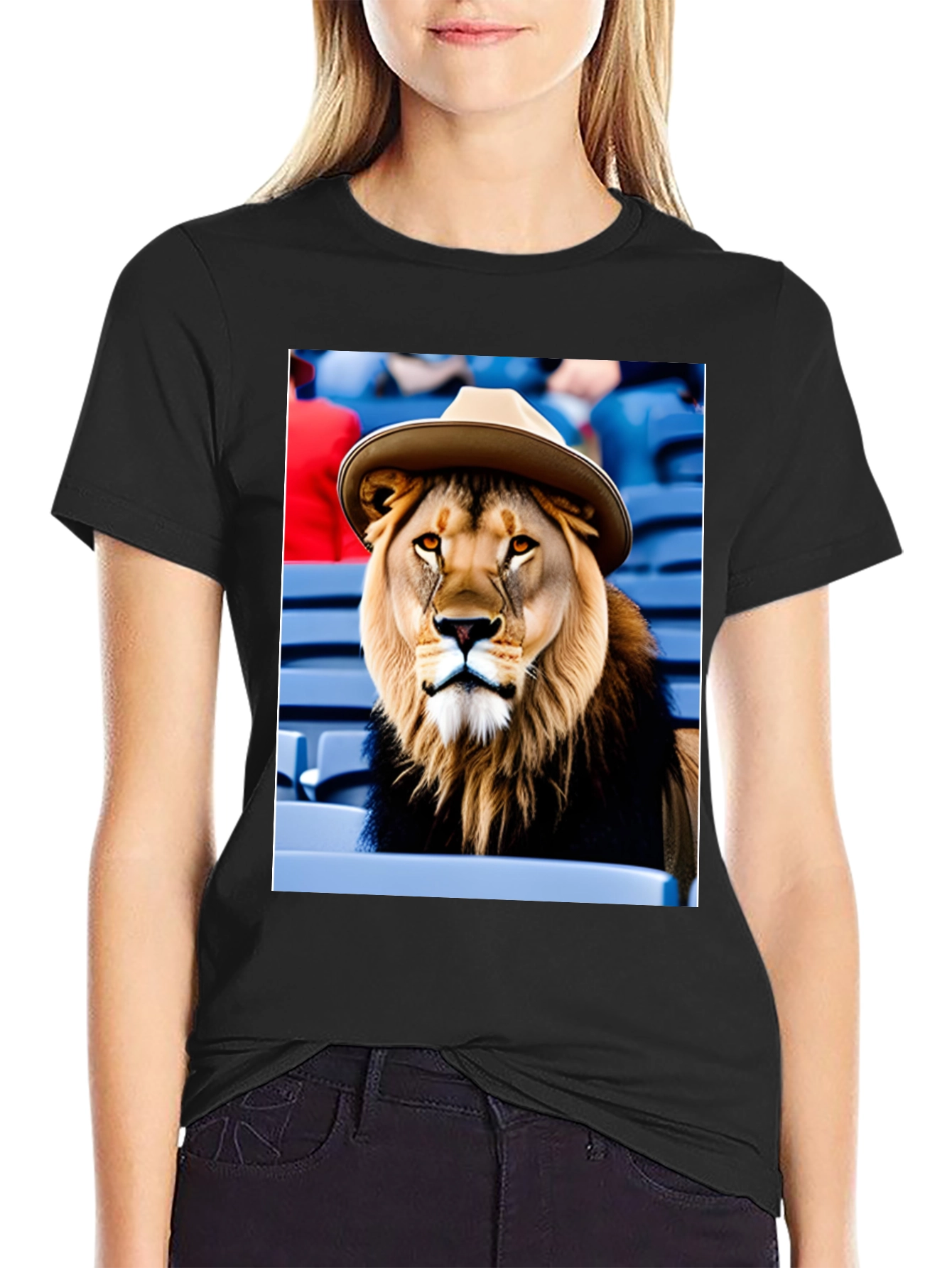 Lion in Hat Graphic Tee - Black Cotton Shirt