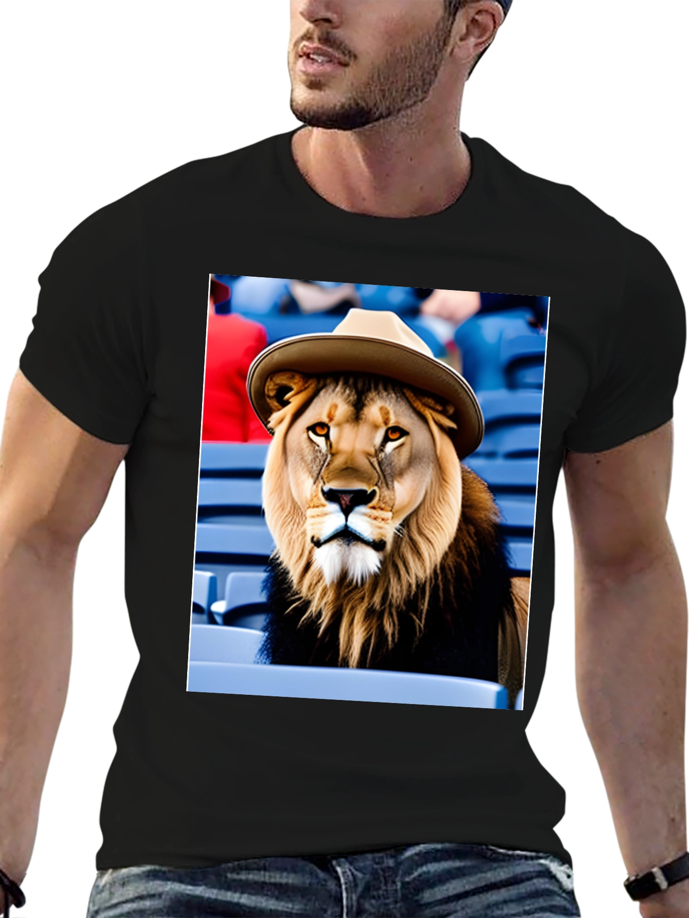 Lion in Hat Graphic Tee - Black Cotton Shirt