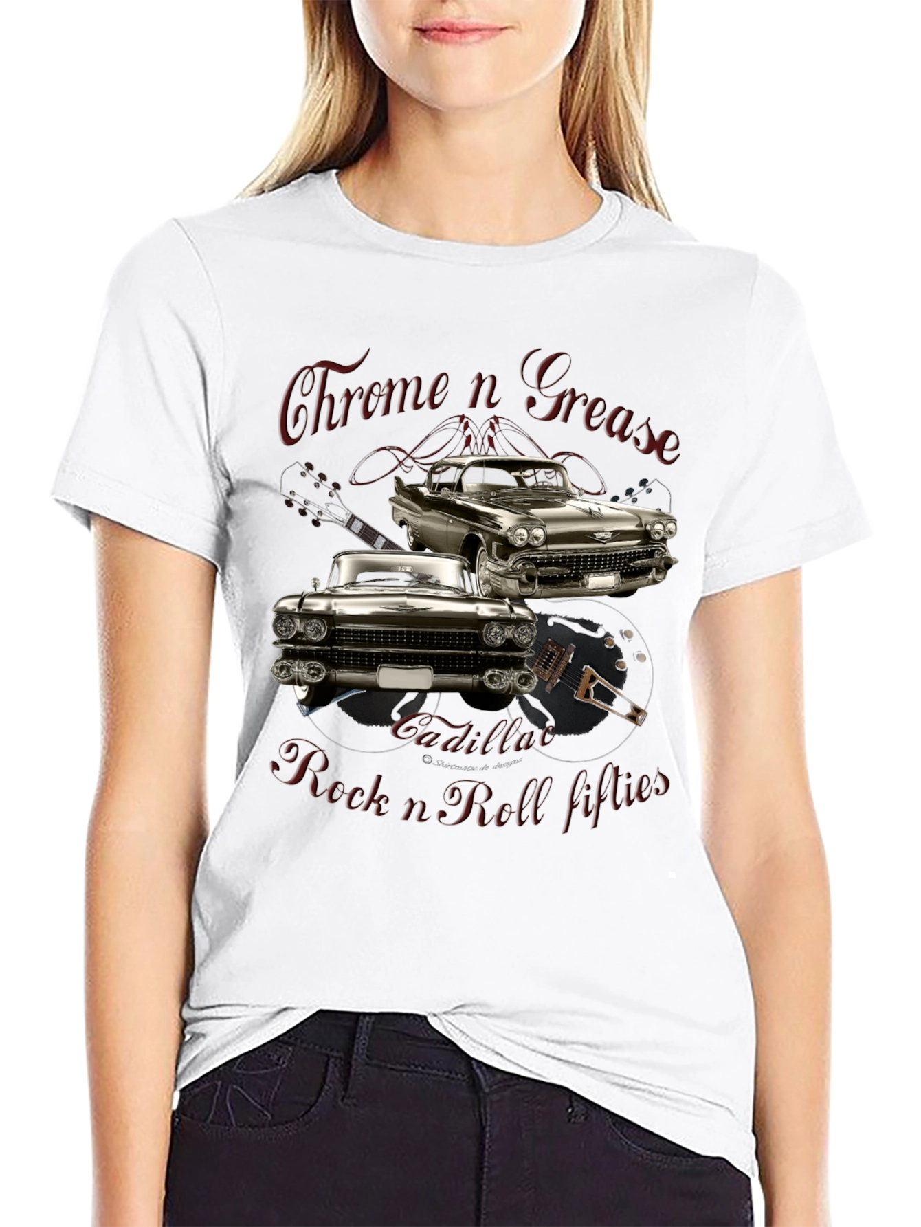 Chrome n Grease Rock n Roll Cadillac T-Shirt