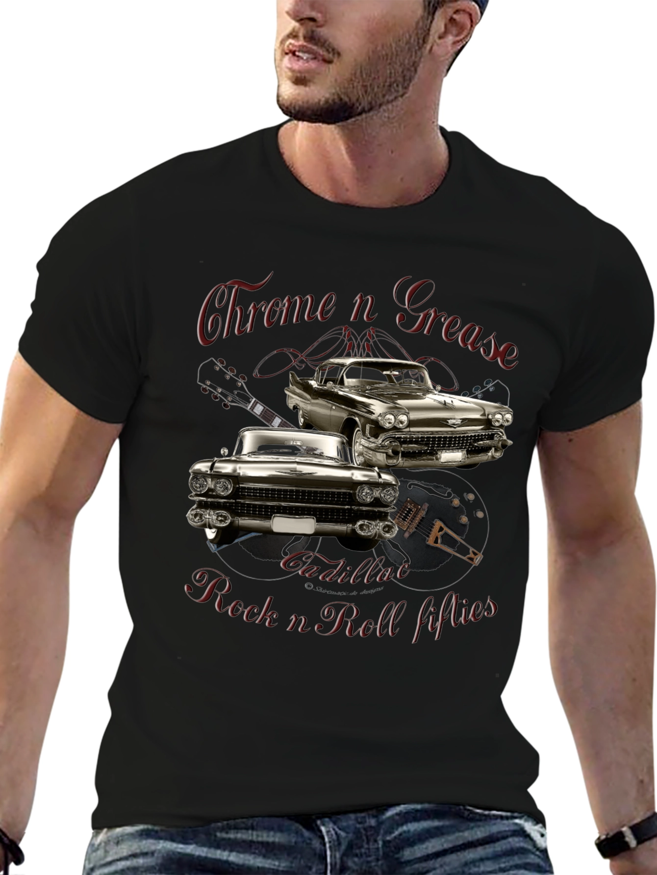 Chrome n Grease Rock n Roll Cadillac T-Shirt