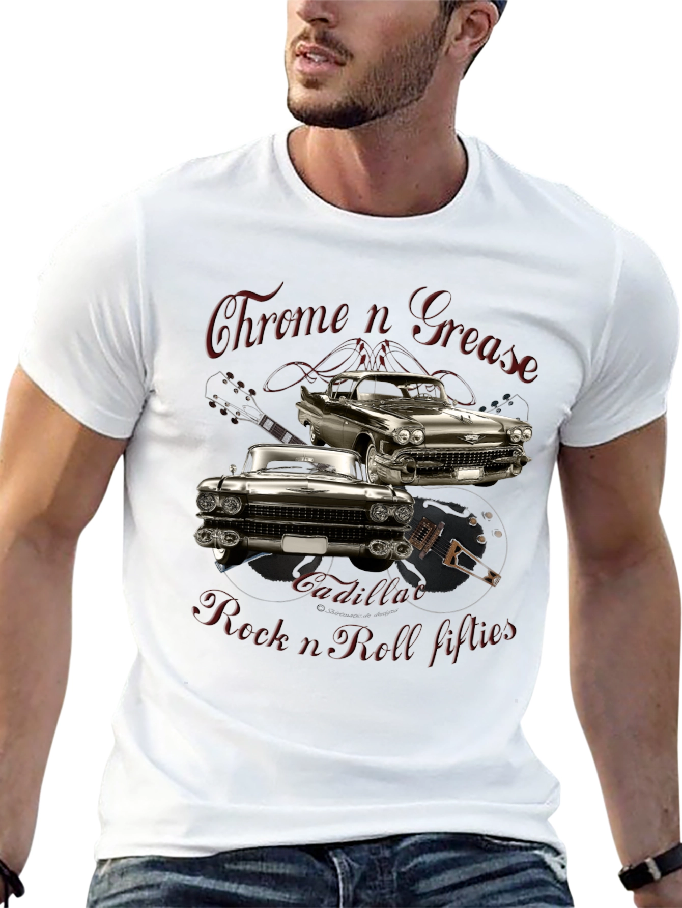 Chrome n Grease Rock n Roll Cadillac T-Shirt