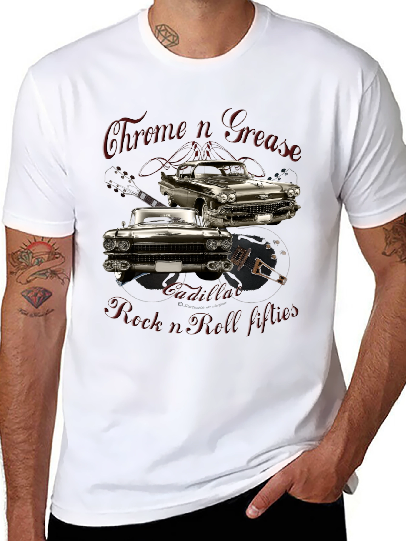 Chrome n Grease Rock n Roll Cadillac T-Shirt