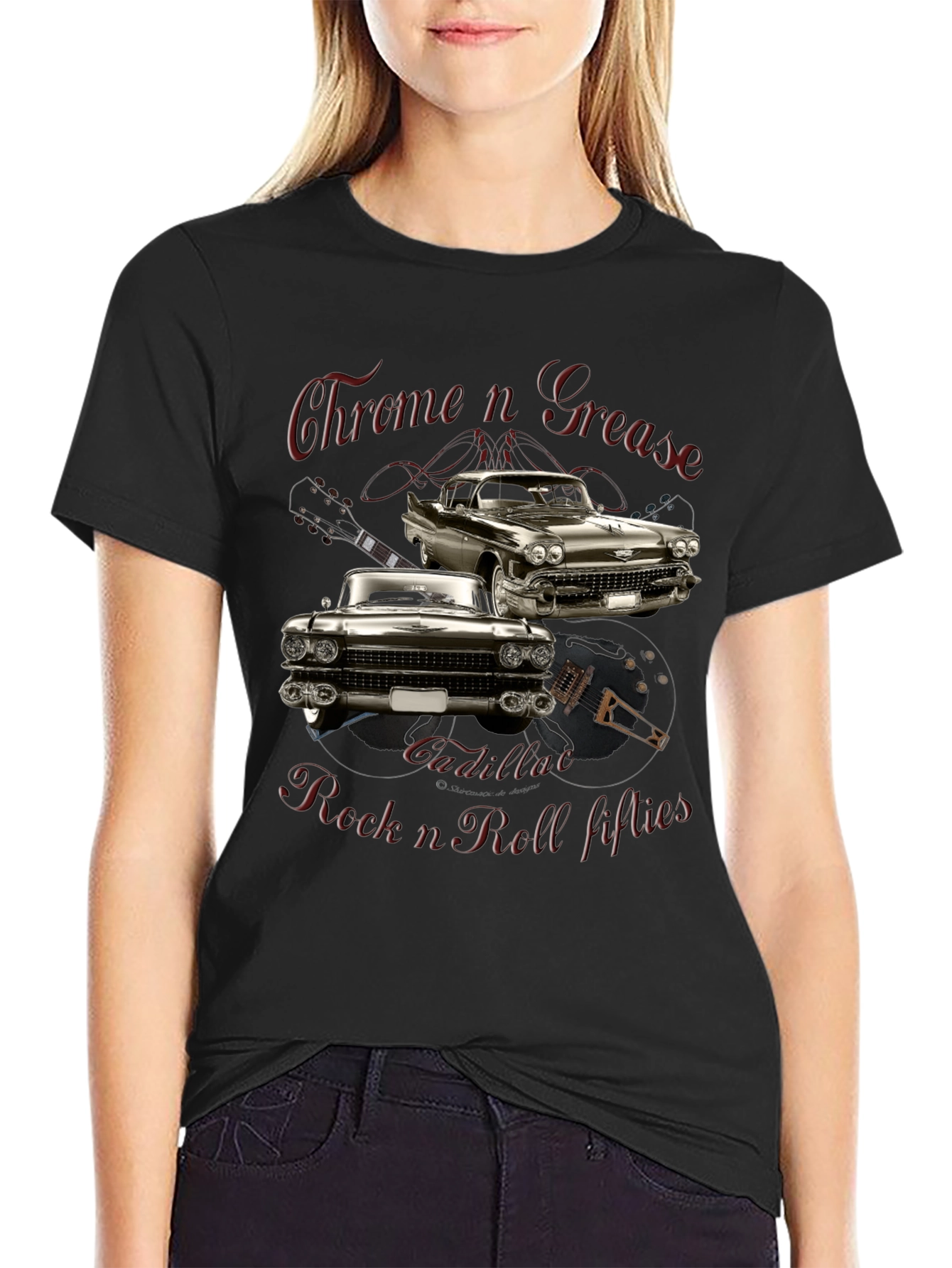 Chrome n Grease Rock n Roll Cadillac T-Shirt