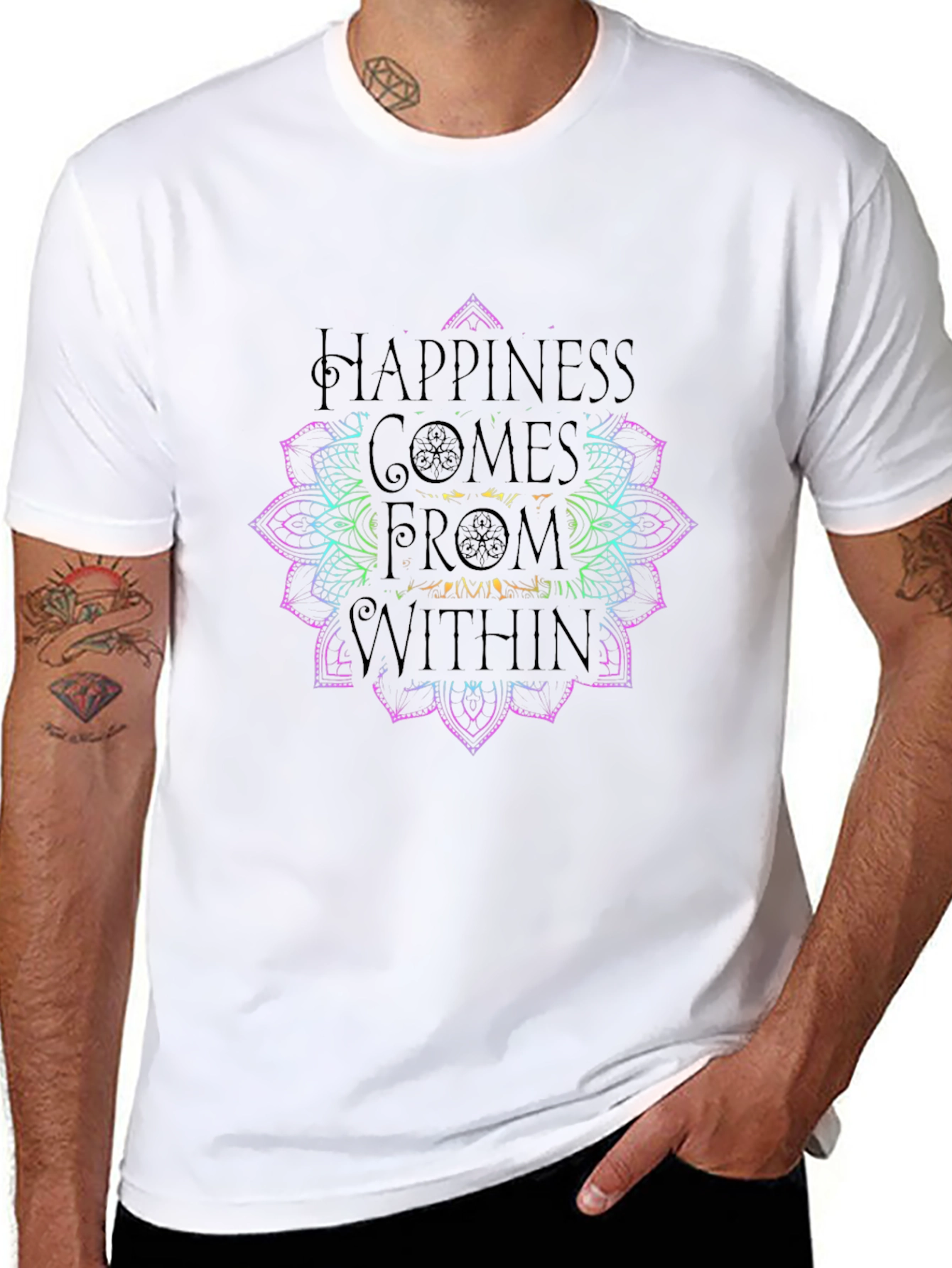 Happiness Within Mandala Graphic Tee - Black
