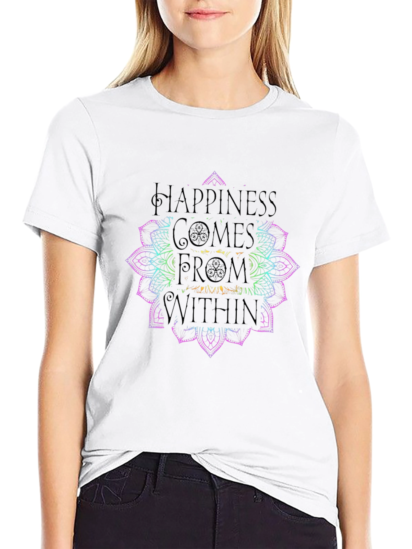 Happiness Within Mandala Graphic Tee - Black