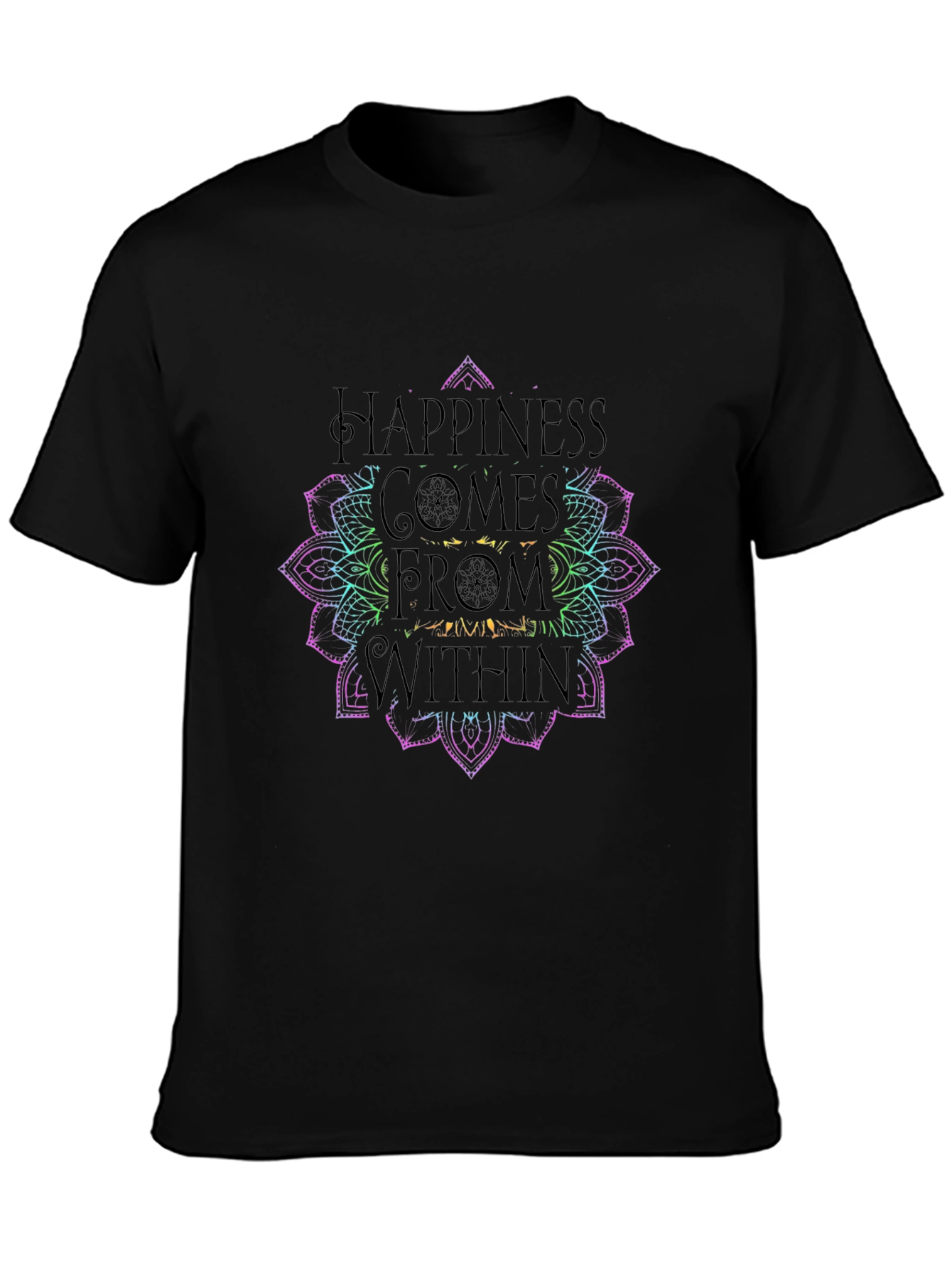 Happiness Within Mandala Graphic Tee - Black