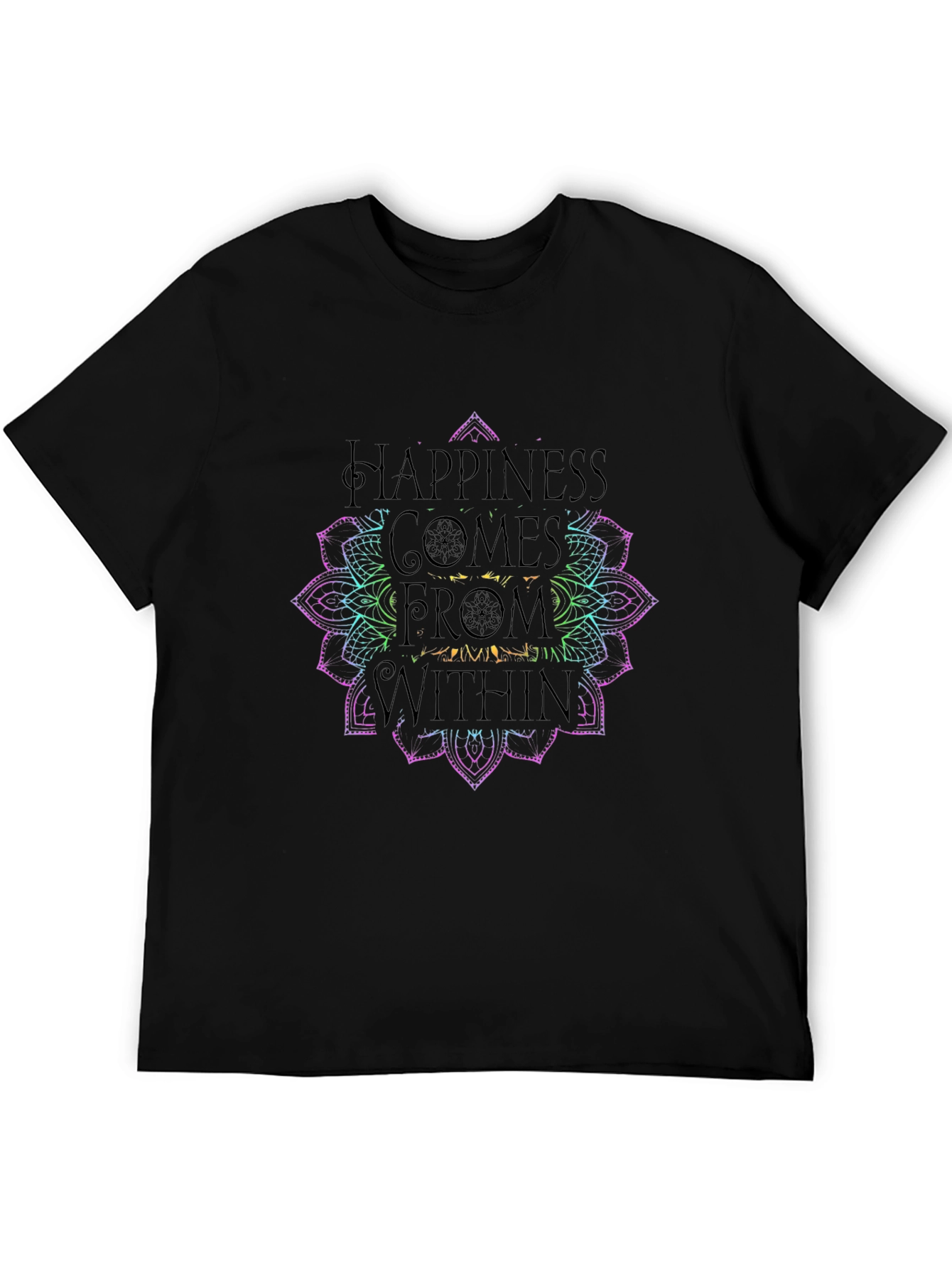Happiness Within Mandala Graphic Tee - Black