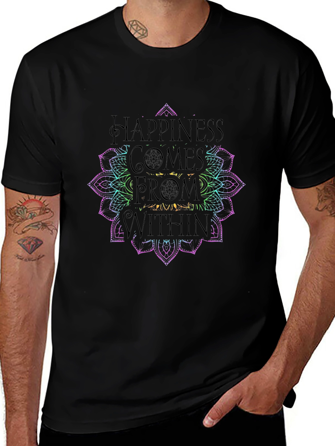 Happiness Within Mandala Graphic Tee - Black