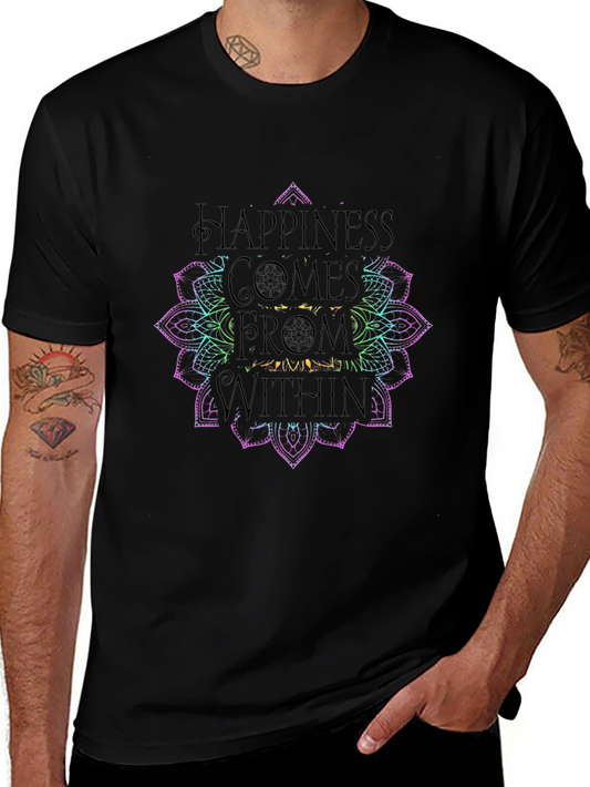 Happiness Within Mandala Graphic Tee - Black