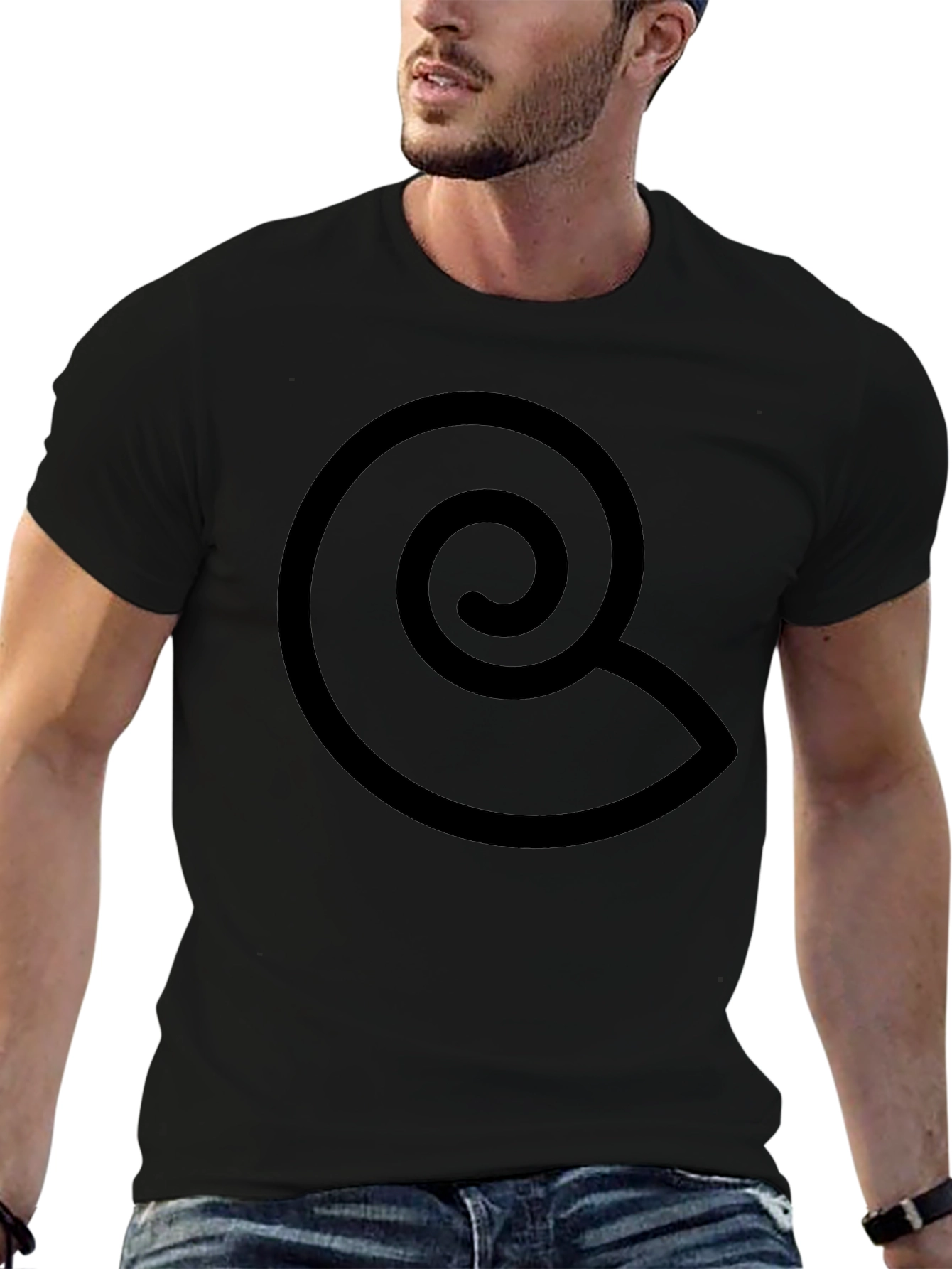 Black T-Shirt with Spiral Design - Casual Wear
